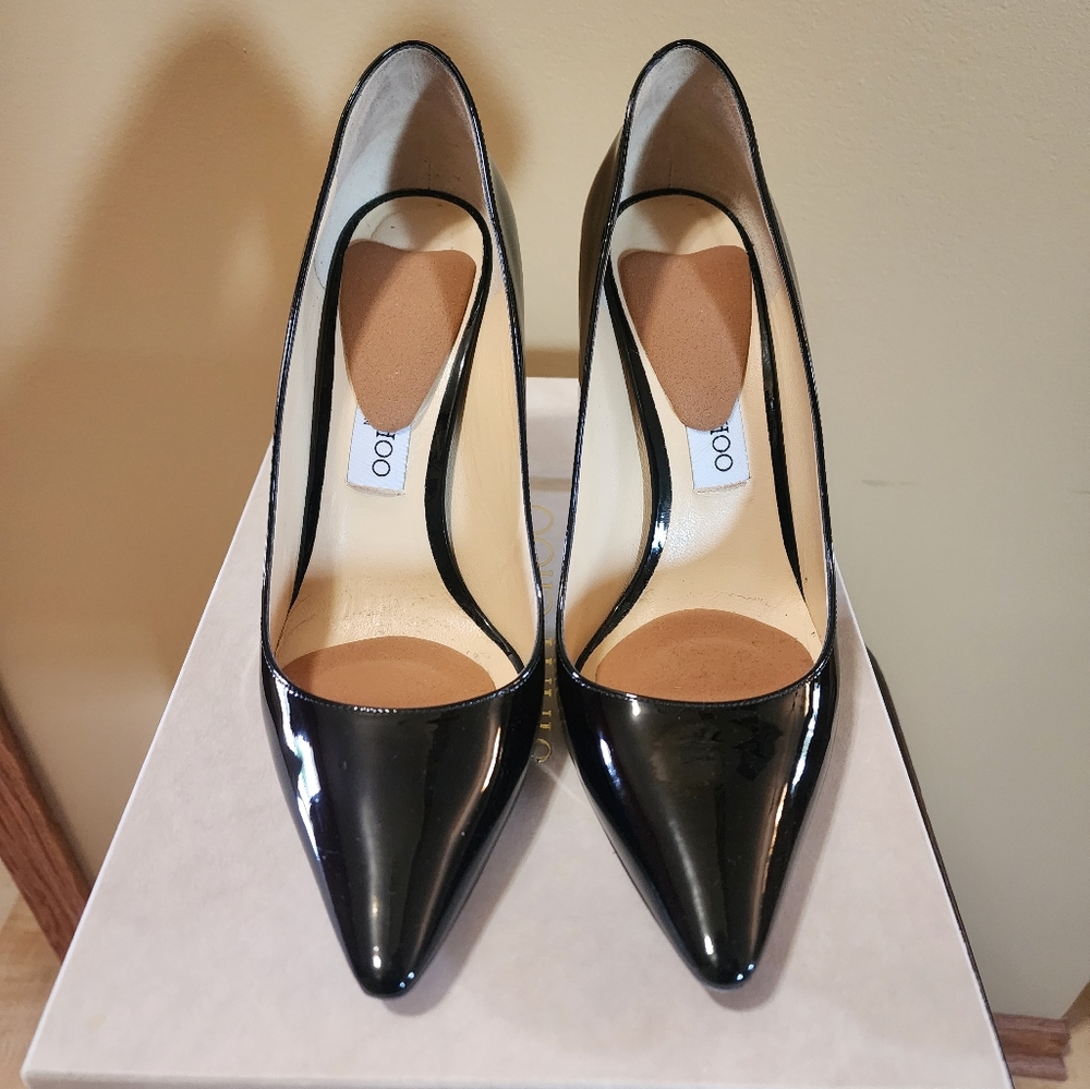 Jimmy Choo Romy 100 Black Patent Pumps - Size 38.5